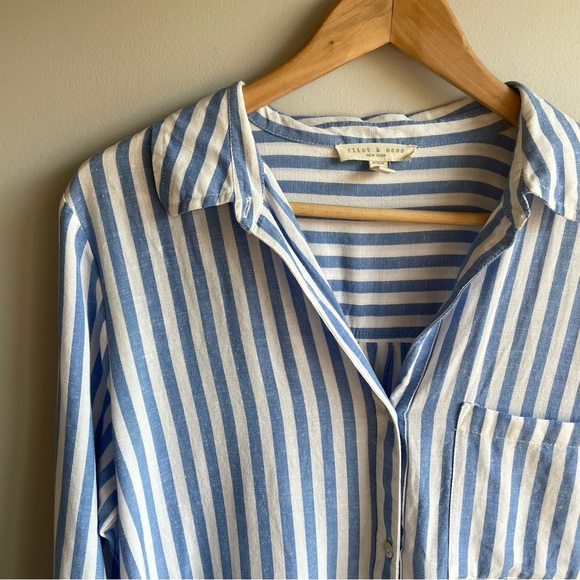 Flint & Moss M Striped Linen Blend Long Button Down Shirt Tunic Coastal Grandma - Picture 4 of 12